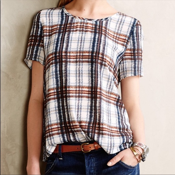 Anthropologie Tops - Anthropologie Maeve Draped Plaid Top Sz XS